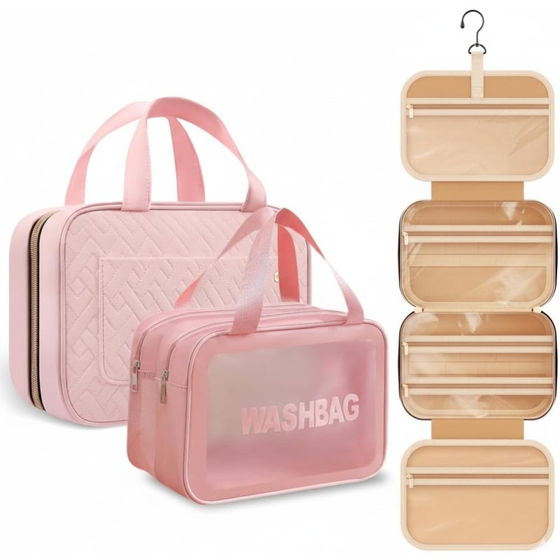 Large Waterproof Makeup Bag for Women Multi-Functional Toiletry Bag with Hand Strap Hanging Hook Travel Toiletry Organizer Bag for Cosmetics, Toiletries Accessories - Image 1