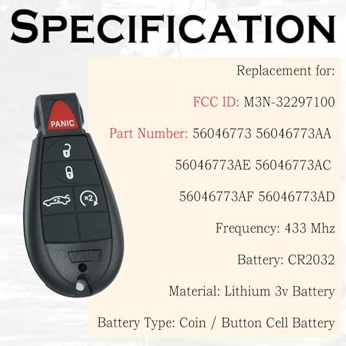 SUPALAND ريموت كنترول بدون مفتاح من SUPALAND بديل لمفتاح السيارة يناسب 2013 2014 2015 2016 دودج دارت M3N-32297100 56046773 56046773AA 56046773AE 56046773AC 56046773AF 56046773AD 433 ميغاهرتز - Image 3