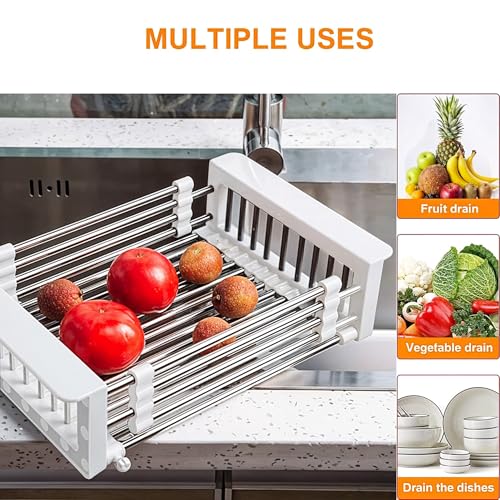 Lipka Adjustable Stainless Steel Sink Basket for Kitchen | Expandable Dish Drying Rack Over Sink (Up to 50cm) | Sliding Strainer Colander for Fruits, Vegetables, Utensils, Dish Drainer Tray - Image 4