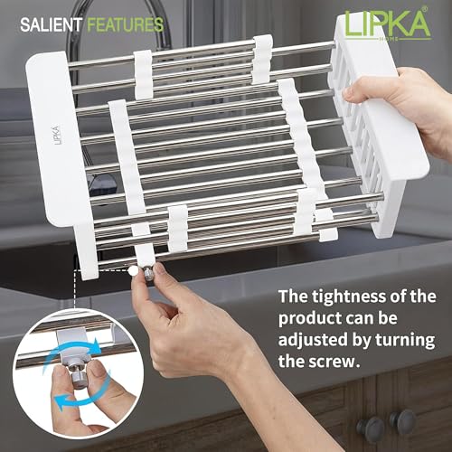 Lipka Adjustable Stainless Steel Sink Basket for Kitchen | Expandable Dish Drying Rack Over Sink (Up to 50cm) | Sliding Strainer Colander for Fruits, Vegetables, Utensils, Dish Drainer Tray - Image 2