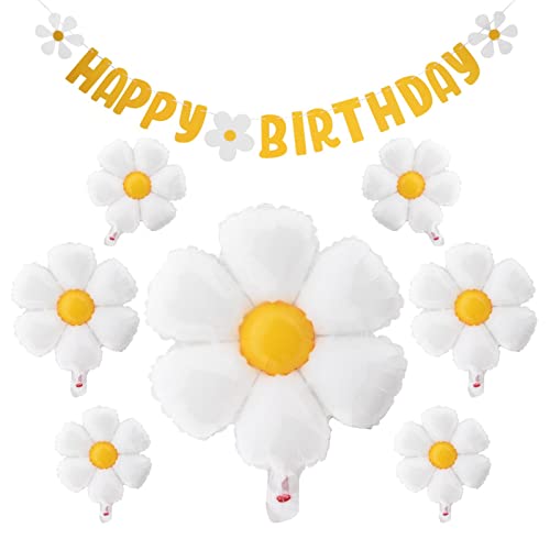Balana 10pcs set Daisy Balloons Shower Decoration BannersHappy Birthday Decorations Felt Bunting for Girls Boys Birthday Party SuppliesYellowWhite - Image 1