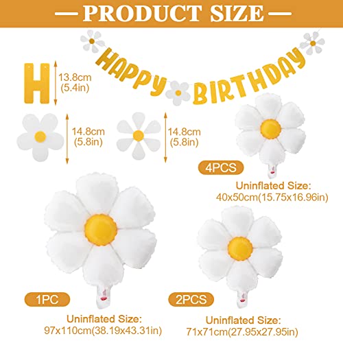 Balana 10pcs set Daisy Balloons Shower Decoration BannersHappy Birthday Decorations Felt Bunting for Girls Boys Birthday Party SuppliesYellowWhite - Image 5