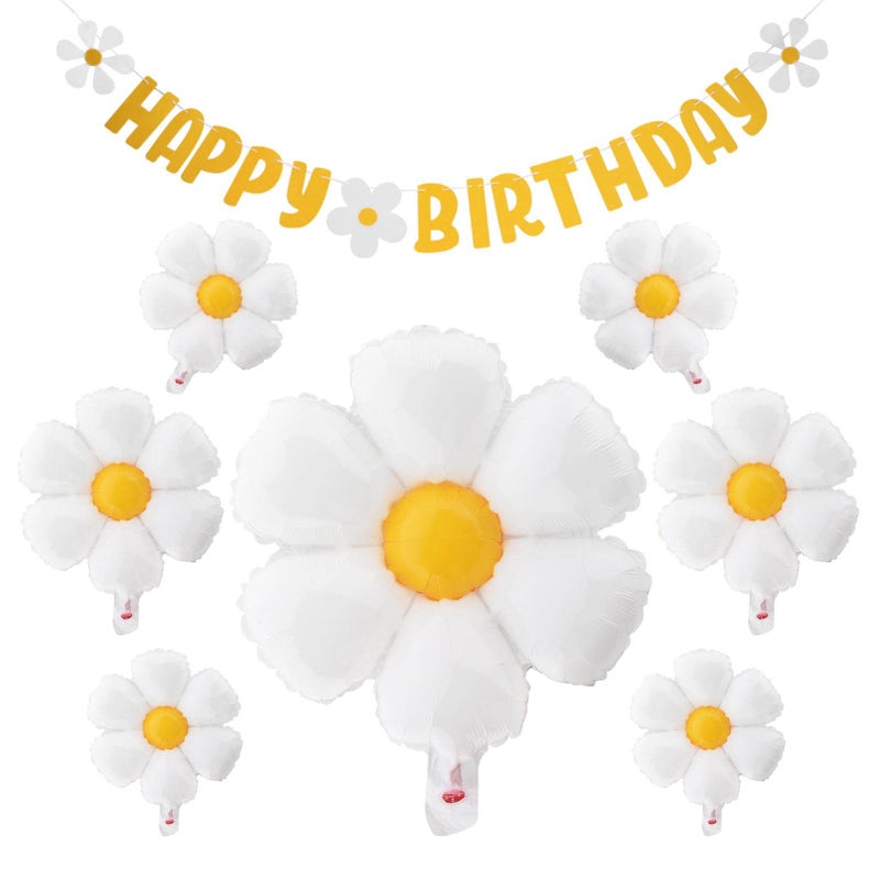 Balana 10pcs set Daisy Balloons Shower Decoration BannersHappy Birthday Decorations Felt Bunting for Girls Boys Birthday Party SuppliesYellowWhite - Image 3