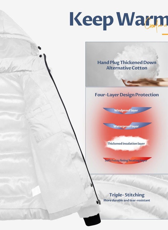 CREATMO US Women Coat Winter Jacket Puffer Gorgeous Snow Jackets Women's Warm Windproof Padded Coats Lightweight Hooded Hiking Travel Ski White 2XL - Image 4