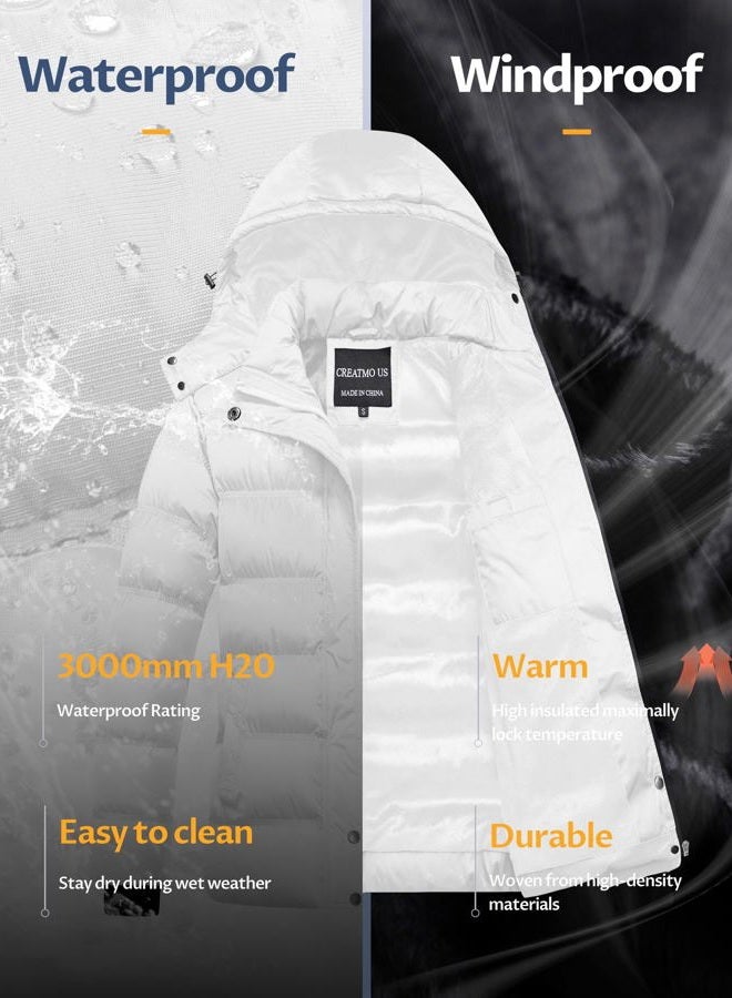 CREATMO US Women Coat Winter Jacket Puffer Gorgeous Snow Jackets Women's Warm Windproof Padded Coats Lightweight Hooded Hiking Travel Ski White 2XL - Image 5
