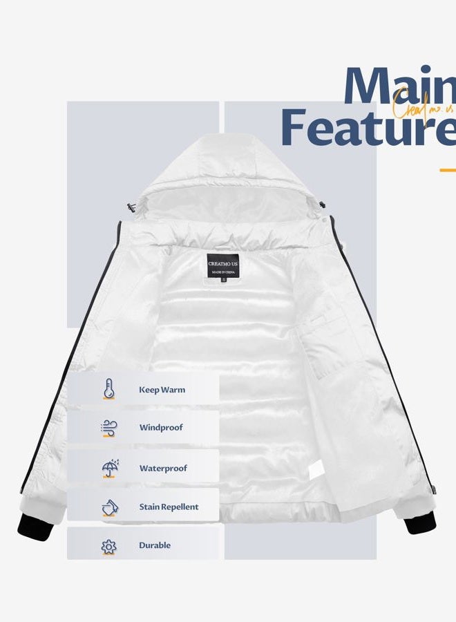 CREATMO US Women Coat Winter Jacket Puffer Gorgeous Snow Jackets Women's Warm Windproof Padded Coats Lightweight Hooded Hiking Travel Ski White 2XL - Image 3
