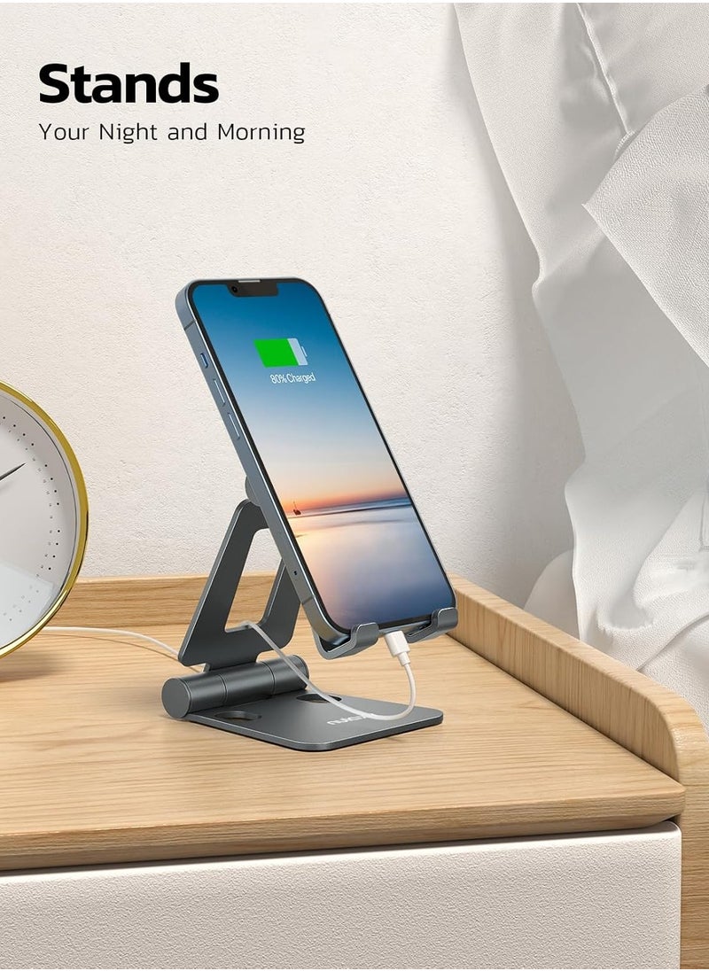 MIXDE Dual Folding Cell Phone Stand Fully Adjustable Foldable Desktop Phone Holder Cradle Dock Compatible with Phone 16 15 14 13 12 11 Pro Xs Xs Max Xr X 8  Nintendo Switch All Phones  - Image 2