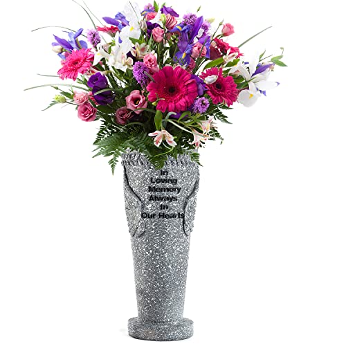 MIBUNG Cemetery Grave Vase with Ground Spikes, Angel Wings Vase for Fresh/Artificial Flowers, Floral Holder Headstone Decorations Grave Marker Memorial Stone Garden Yard Stake, Sympathy Gift - Image 4