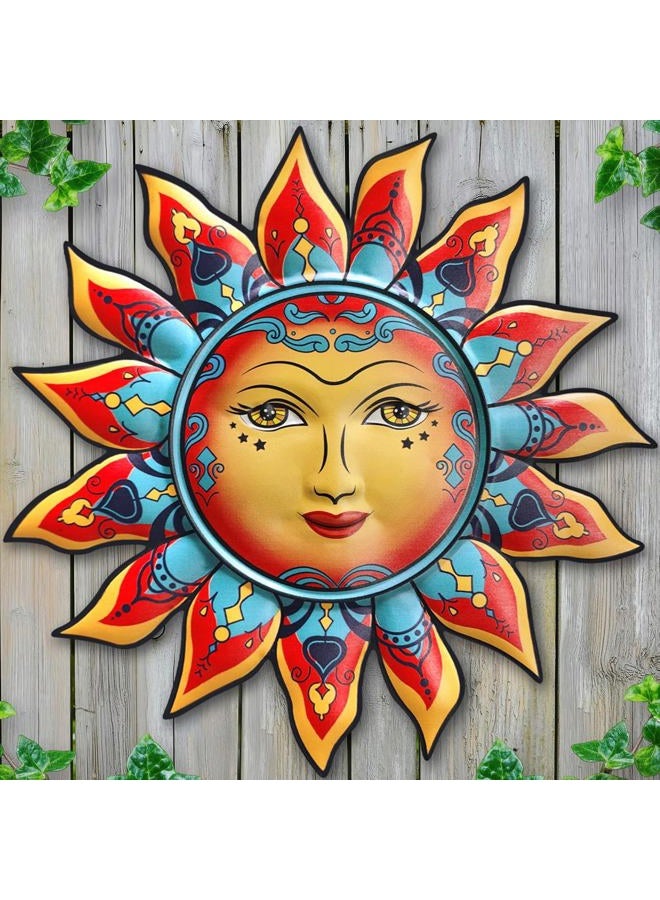 Daogtc Metal Sun Wall Decor - Sun Flower Wall Art Decoration,Hanging Decoration for Home Garden Farmhouse Yard Patio Fence Living Room Bedroom (SUN-I) - Image 1