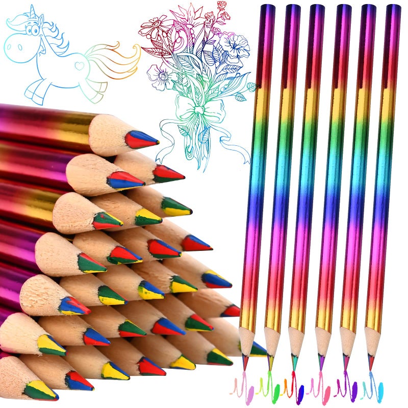 GOLDGE 40Pcs 4in1 Rainbow Pencils Party Favors NOT presharpened Colored Pencils for Kids EndofYear Student Gifts from Teachers Goodie Bag Stuffers for Birthdays Classrooms 40