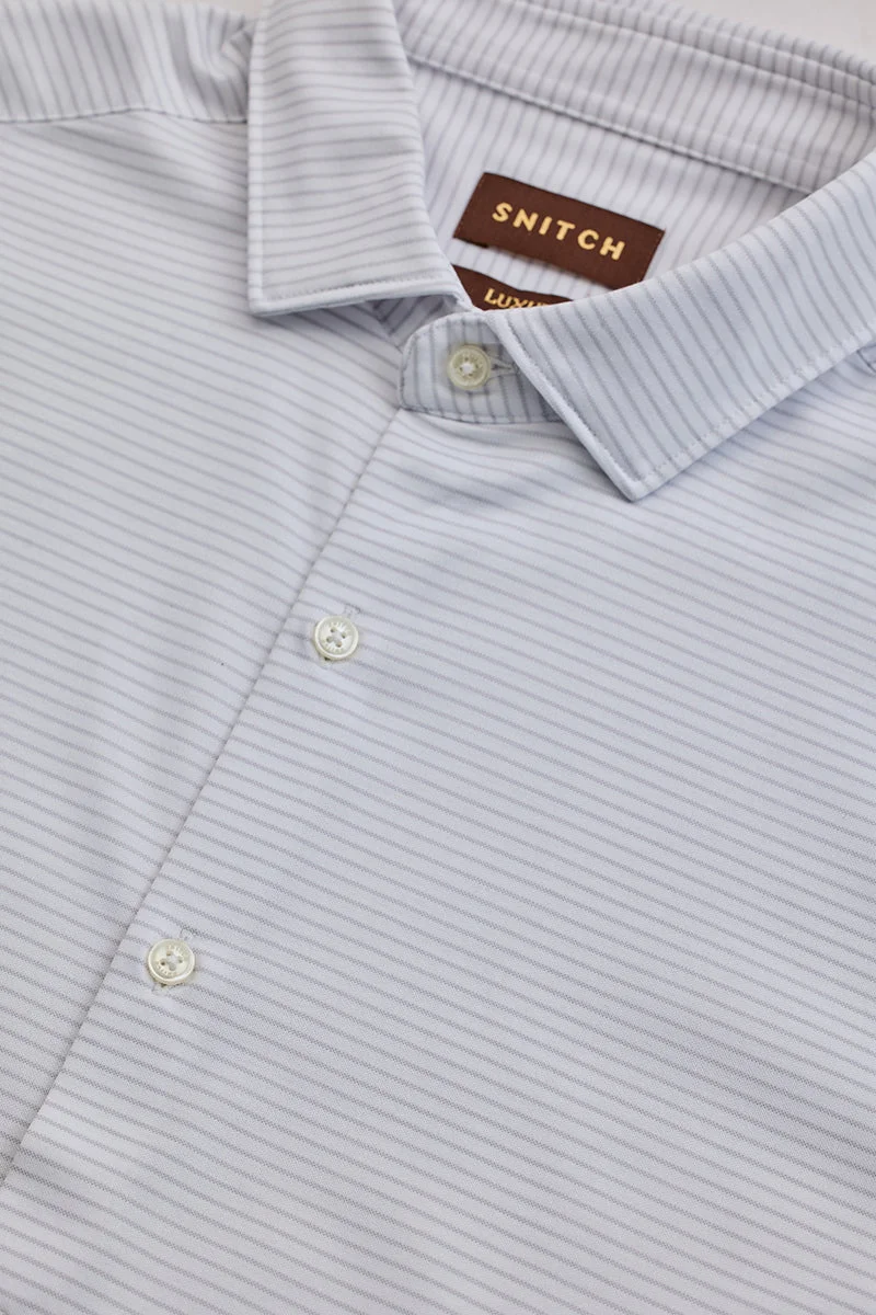 سنيتش Light Grey Polka Dots Long Sleeve Slim Fit Formal Shirt
