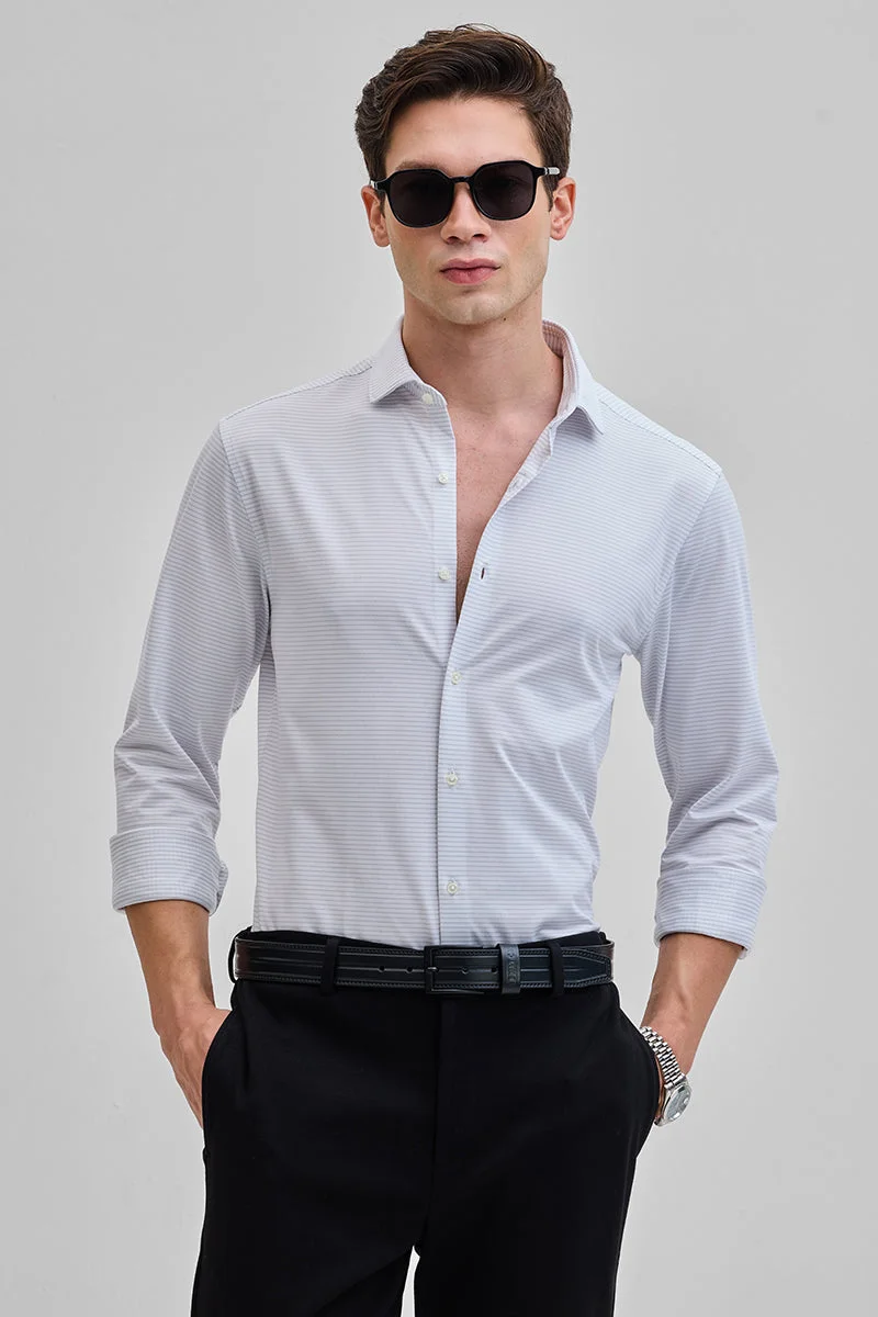 سنيتش Light Grey Polka Dots Long Sleeve Slim Fit Formal Shirt