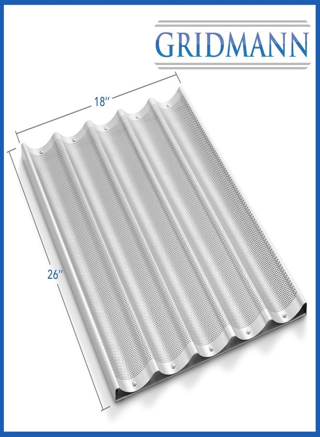 GRIDMANN 18" x 26" Commercial 5 Count Long Aluminum Baguette Pan, Perforated French Bread Loaf Baking Pan - Image 3
