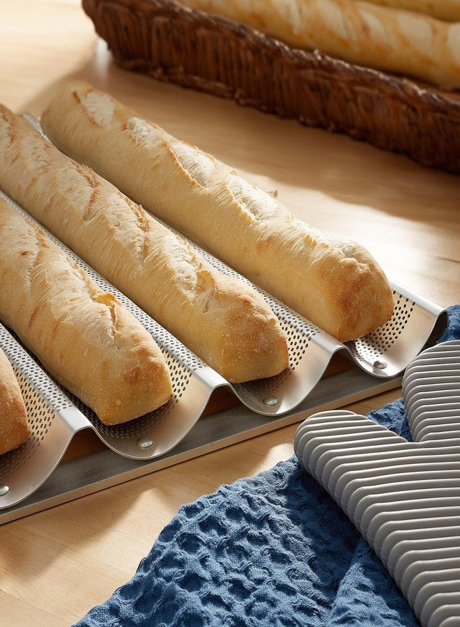 GRIDMANN 18" x 26" Commercial 5 Count Long Aluminum Baguette Pan, Perforated French Bread Loaf Baking Pan - Image 2