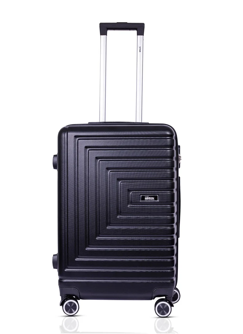 MNUK Pilgrimage Checked Luggage | Hardside Soft Handle Trolley with TSA Lock |Double 360° 4 Wheeler| Medium-24 Inch, Black
