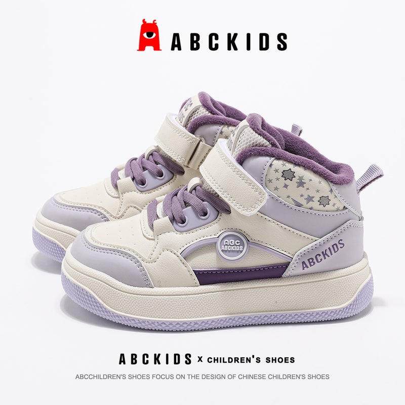 Abckids6137 Winter Style Velcro Sneakers For Boys And Girls, Versatile Fleece-Lined High-Top Sneakers - Image 4