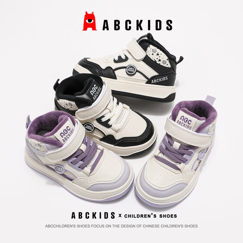 Abckids6137 Winter Style Velcro Sneakers For Boys And Girls, Versatile Fleece-Lined High-Top Sneakers - Image 3