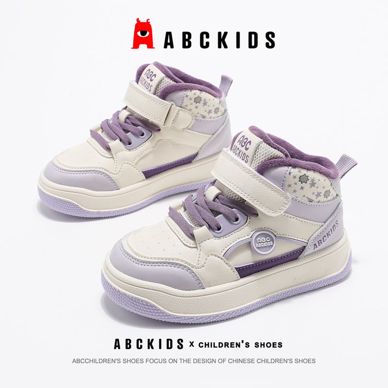 Abckids6137 Winter Style Velcro Sneakers For Boys And Girls, Versatile Fleece-Lined High-Top Sneakers - Image 1