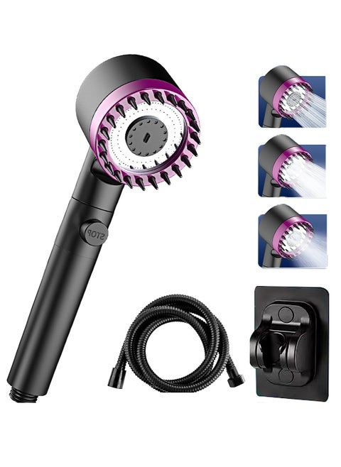 Shower Head, 3 Settings High Pressure Shower Head Handheld Shower Set, Filtered Hand Held Shower Built-in Filter Element, with 1.5M Stainless Steel Hose, Non Perforated Shower Base