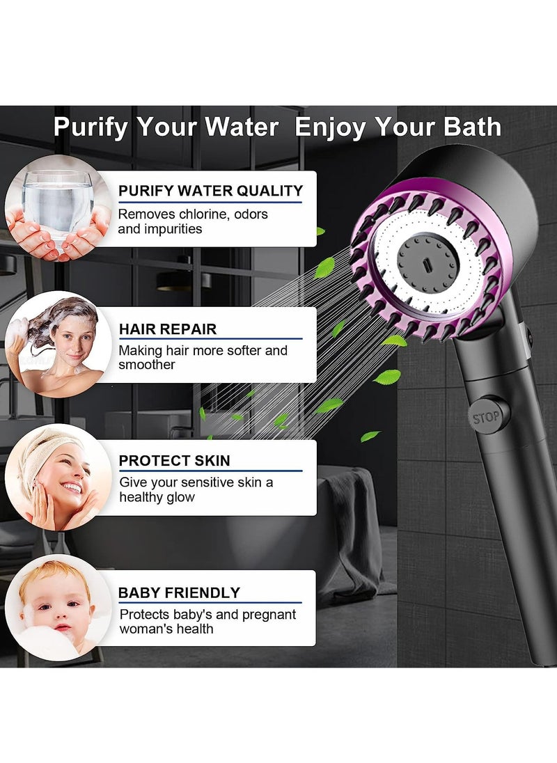 Arabest - Shower Head, 3 Settings High Pressure Shower Head Handheld Shower Set, Filtered Hand Held Shower Built-in Filter Element, with 1.5M Stainless Steel Hose, Non Perforated Shower Base - Image 1