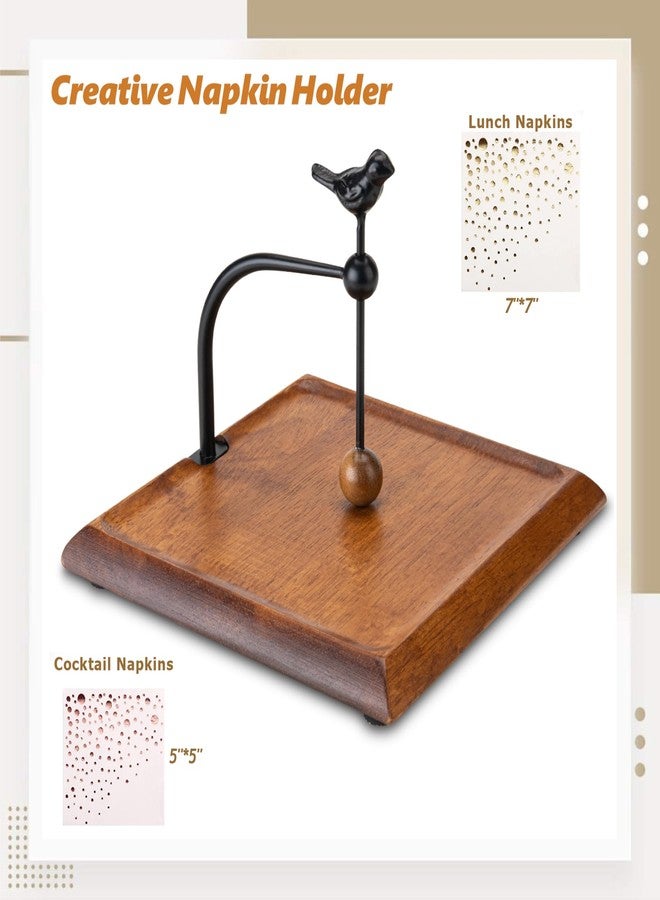 ALLCENER Wooden Napkin Holder for Table, Napkin Holders for Paper Napkins, Wooden Flat Napkin Holder with Bird-shaped Handle, Rustic Kitchen Decor for Counter, Ideal Napkin Dispenser for Dining Countertops - Image 2