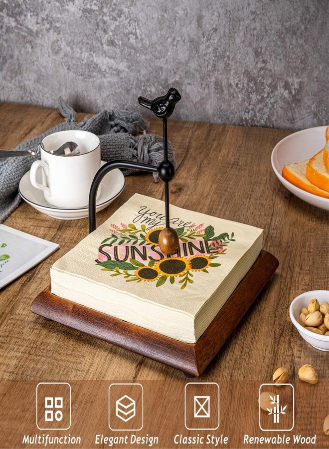 ALLCENER Wooden Napkin Holder for Table, Napkin Holders for Paper Napkins, Wooden Flat Napkin Holder with Bird-shaped Handle, Rustic Kitchen Decor for Counter, Ideal Napkin Dispenser for Dining Countertops - Image 3