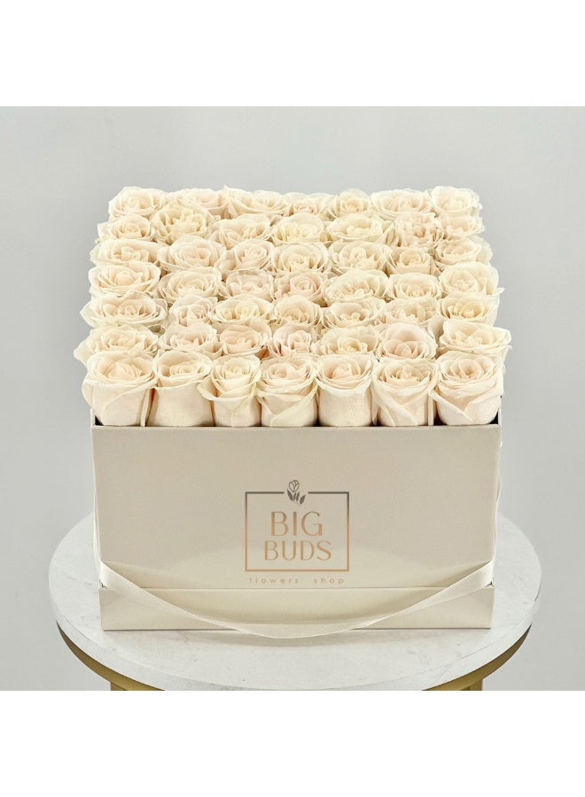 Big Buds Flowers BBF Yelena White Roses In Large Square Box 