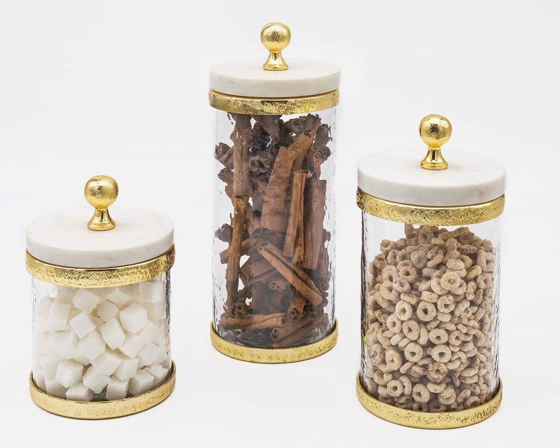 Godinger Canister Storage Container, Glass Storage Canister, Marble with Gold Band - 4x8 - Image 2