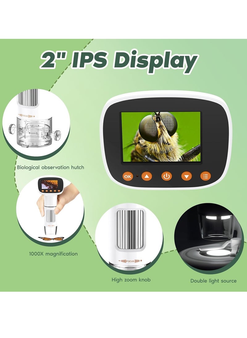 Generic - Kids Microscope Including 32GB SD Card and 12 Dspecimens Handheld Digital Microscope with 2" IPS Screen Take Pictures Videos Download to PC Mac 1000X Pocket Microscope - Image 1