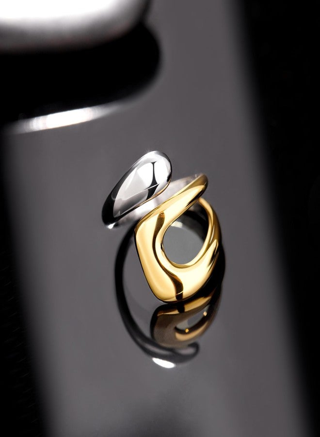 Poxtex خواتم بوكستكس الذهبية السميكة المقاومة للصدأ للنساء، خواتم ذهبية فضية بتصميم قبة بارزة قابلة للتكديس، خاتم زفاف رجالي قابل للتعديل بتصميم أبدي، مجوهرات معدنية متنوعة، مقاسات من 3 إلى 13، 7، ستانلس ستيل، بدون أحجار كريمة - Image 4