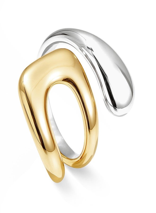 Poxtex خواتم بوكستكس الذهبية السميكة المقاومة للصدأ للنساء، خواتم ذهبية فضية بتصميم قبة بارزة قابلة للتكديس، خاتم زفاف رجالي قابل للتعديل بتصميم أبدي، مجوهرات معدنية متنوعة، مقاسات من 3 إلى 13، 7، ستانلس ستيل، بدون أحجار كريمة - Image 1