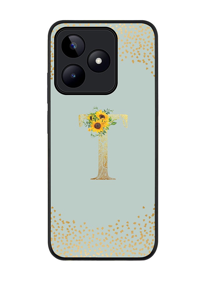 Stylizedd Rugged Black edge case for Realme C51 / Realme Note 50 4G,Custom Monogram Initial Letter Floral Pattern Alphabet - T (Light Grey) - Image 1