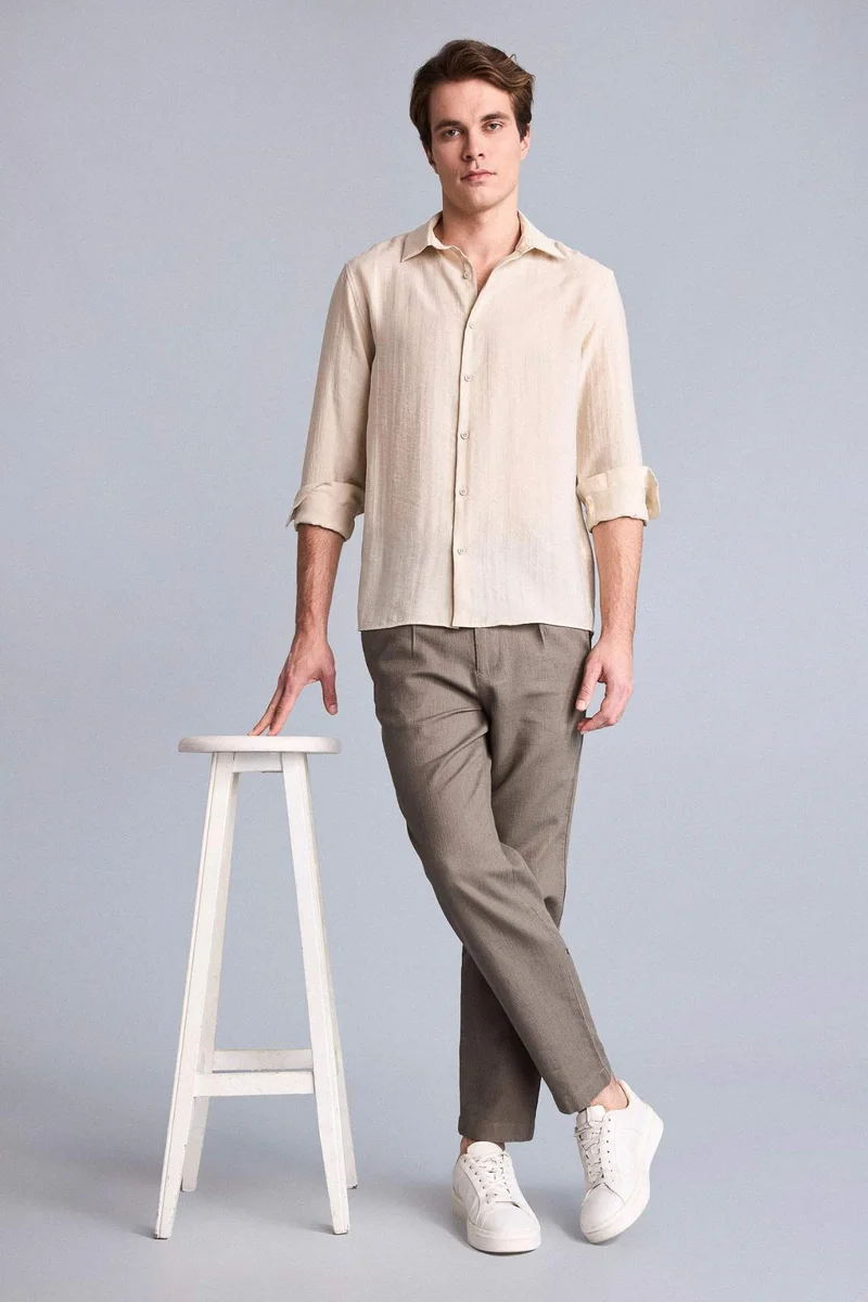 Regular Fit Straight Leg Cotton Trousers