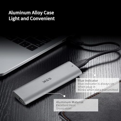 SSK M.2 SATA NVME SSD Enclosure Adapter Reader, Tool-Free, USB C 3.1/3.2 Gen 2 10Gbps PCIe, RTL9210B Chips - Image 4