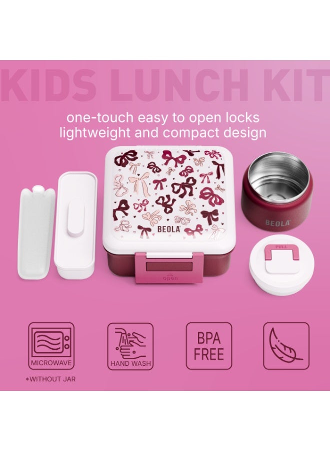 BEOLA SET of 2pcs, Lunch Box Kids School with Bottle, Bento Lunch Box for Kids with 8oz Insulated Thermos Food Jar and 550ml Insulated Water Bottle with Straw Lid, Bottle for Kids School (Blush&Bows) - Image 4