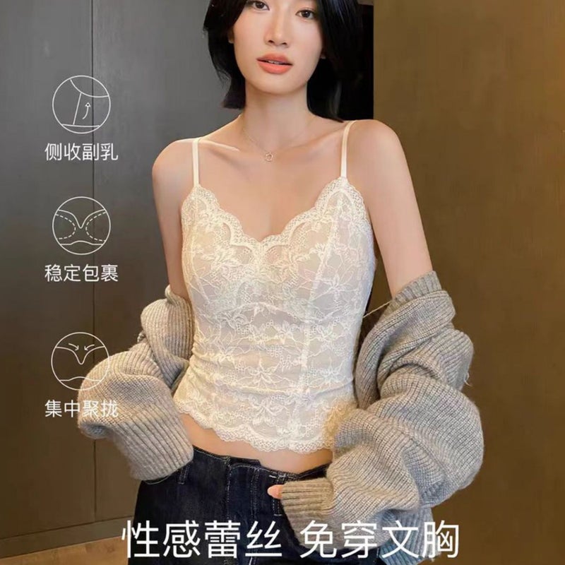 Lace Trim Padded Bra Set for Women - Image 4