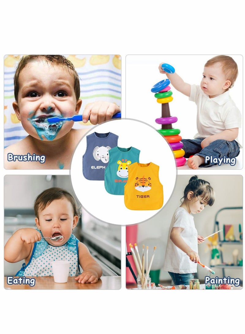 3 Pack Baby Bibs, Sleeveless Sleeve Bibs, Toddler Bibs Baby Feeding Bib Set with Crumb Catcher Pocket, Unisex Washable Adjustable Apron Little Kids Soft Protection Clothes 6-12 Months - Image 5