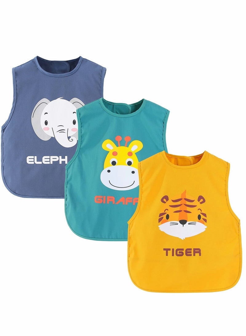 3 Pack Baby Bibs, Sleeveless Sleeve Bibs, Toddler Bibs Baby Feeding Bib Set with Crumb Catcher Pocket, Unisex Washable Adjustable Apron Little Kids Soft Protection Clothes 6-12 Months - Image 1