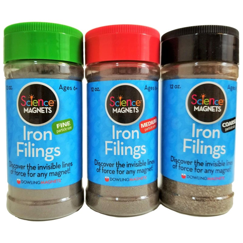 Dowling Magnets Dowling Magnets Iron Filings Variety Pack, 3 Jars (fine, Medium, coarse), 12 Ounces Each (731050)  - Image 1