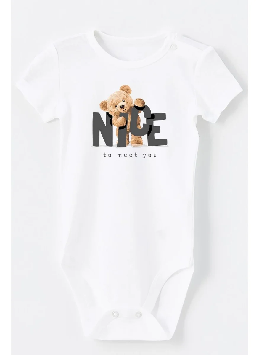 BRZ Collection Cotton Nice To Meet You Printed Shoulder and Bottom Snap Body Baby Bodysuit