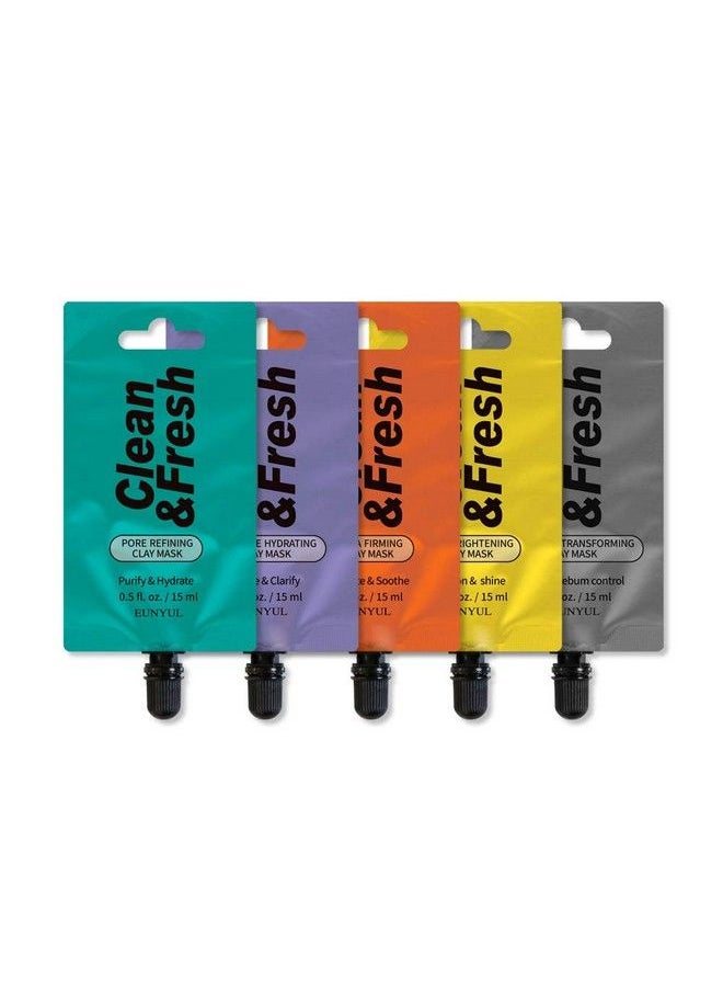 Eunyul [Pack Of 5] Eunyul Clean&Fresh Facial Clay Mask Pack Pouch [15G X 5Pcs] Korean Skincare Deep Pore Cleansing For Dull Skin Clay Mask Variety Pack  - Image 1