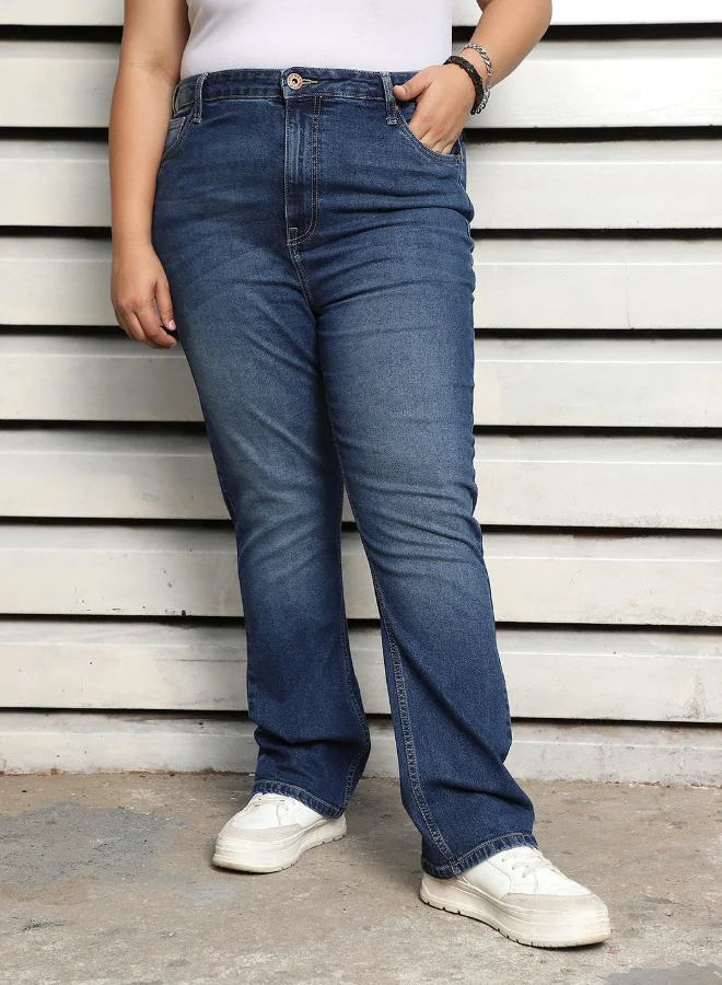 Women's Indigo 100% Cotton Bleached Full Length Flared Jeans