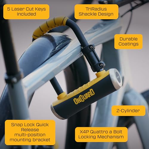 Onguard Pitbull Medium U-Lock – 14 mm Hardened Steel Shackle, 240 x 170 mm Frame, X4P Quad Lock, Z-Cylinder, TriRadius Design, 5 Keys (1 LED) & Mount Bracket - Image 4