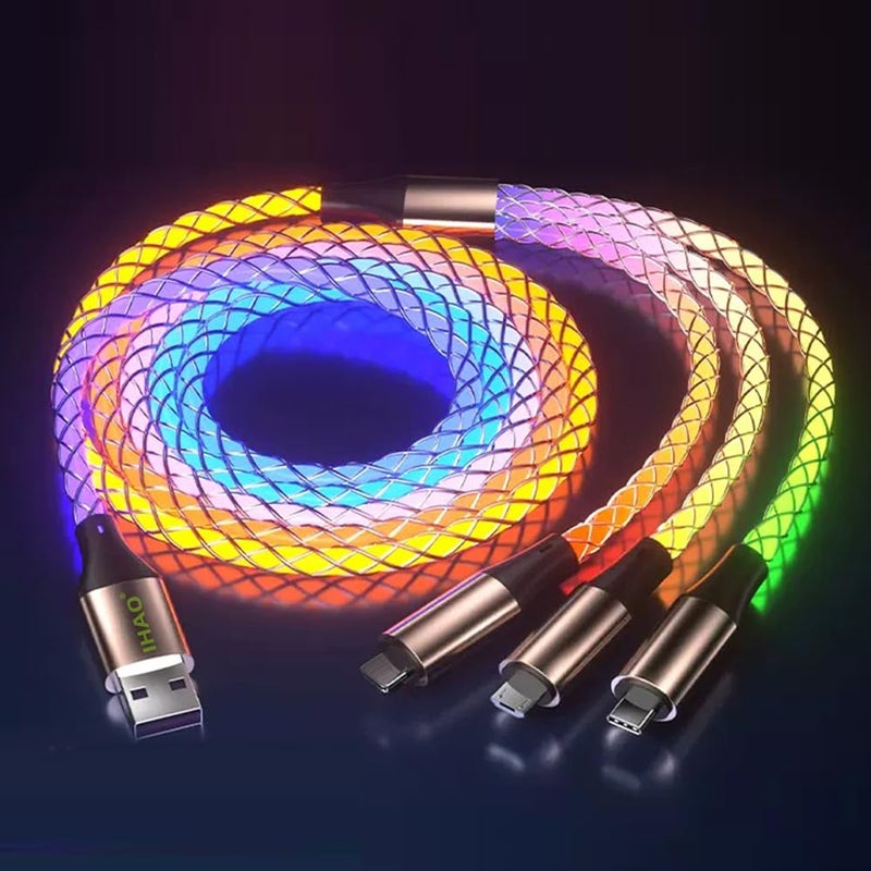 IHAO Multi Connectors Fast Charging Cable 3 Combinations in One Cable USB A to USB C/Micro USB Cord Lighted Up LED Flowing Compatible with Most of Electric Device-39 Inches RGB - Image 1