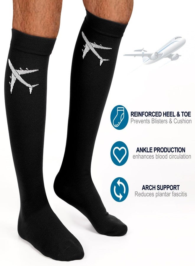 Skicuff 2 Pairs Travel Compression Socks for Women Men 15-25 Mmhg Graduated Knee High Airplane Socks Fight Travel Accessories(Black) - Image 4