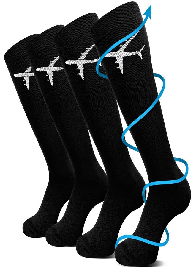 Skicuff 2 Pairs Travel Compression Socks for Women Men 15-25 Mmhg Graduated Knee High Airplane Socks Fight Travel Accessories(Black) - Image 1