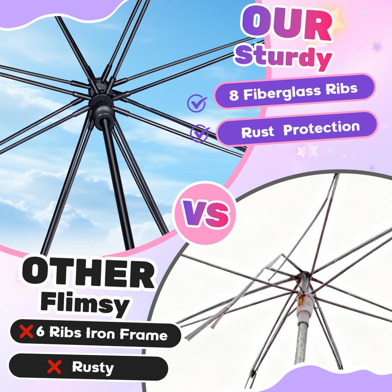 Profasion 2 Pack Kids Umbrellas, Toddler Umbrella for Girls Age 3-10, with Larger 35" Arc Perfect Size, Windproof and UV/Sun Protection, with Easy-Grip Hook Handle, Unicorn Pink and Purple - Image 2