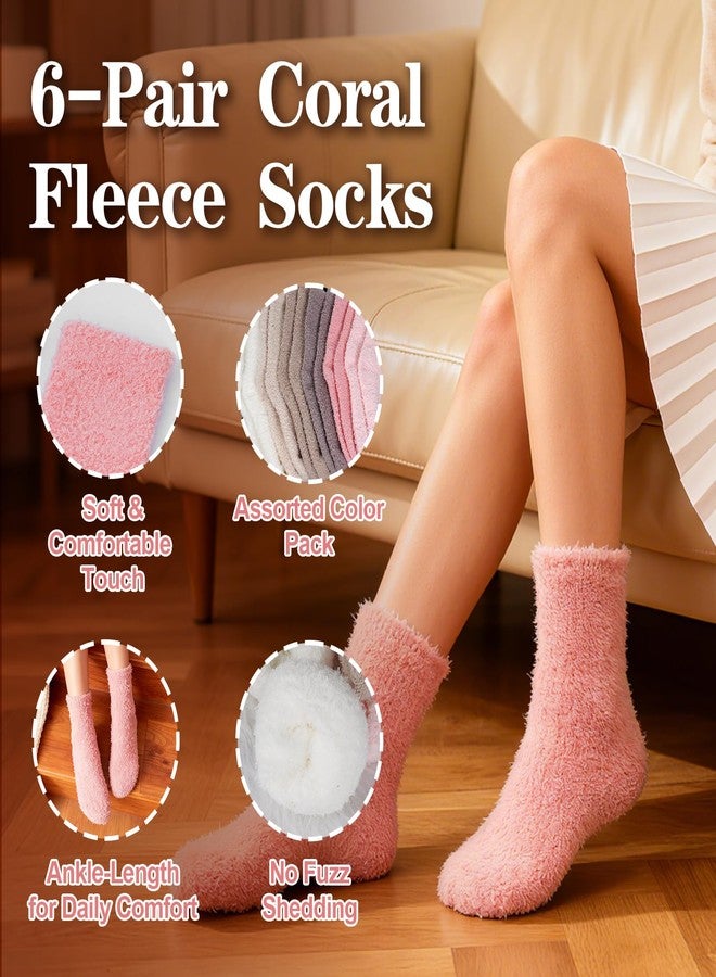 Fengek 6 Pairs Women's Fuzzy Slipper Socks - Cozy Fluffy Socks for Women, Warm Winter & Fall Slipper Socks for Cold Weather & Indoor Wear - Image 3