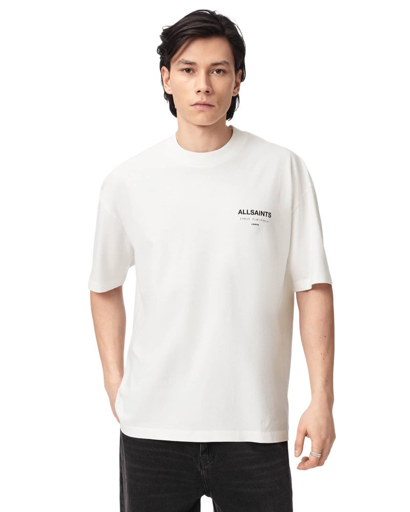 AllSaints Men's Underground Oversized Short Sleeve Crew Neck Shirt Ashen White M - Image 1