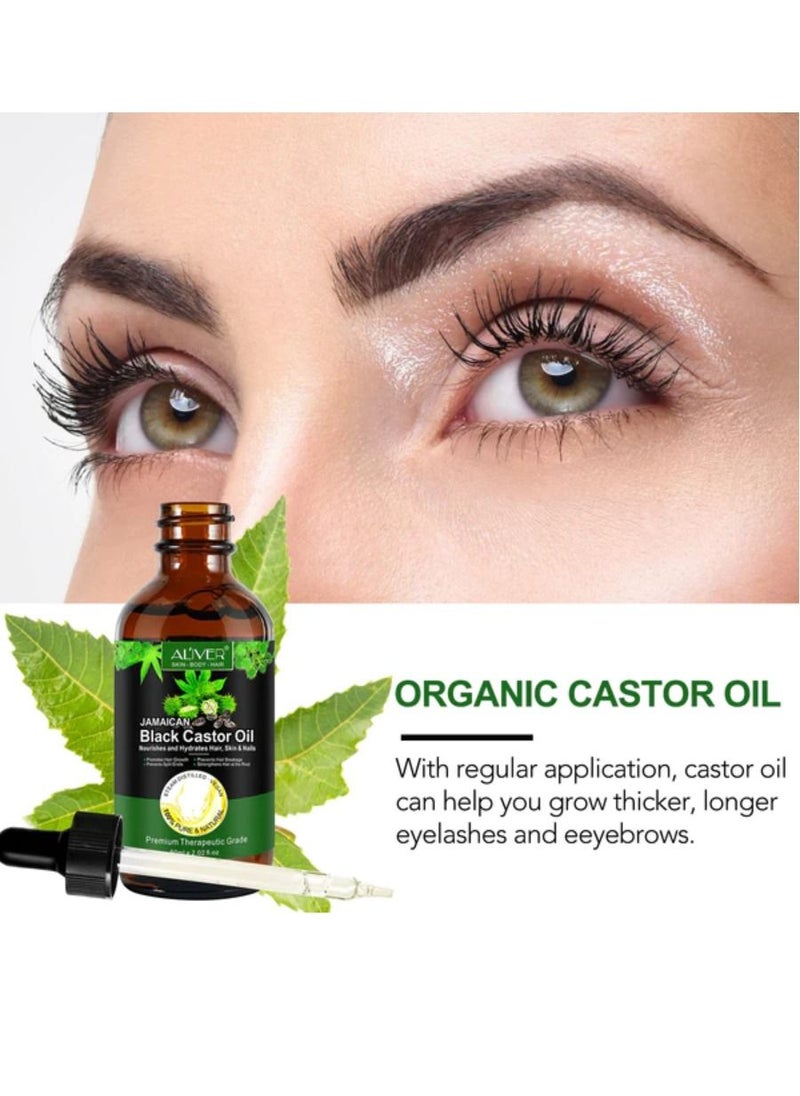 ALIVER - 60ml Jamaican Black Castor Oil for Hair 100% Pure Cold Pressed Stimulate Growth for Hair Eyelashes Eyebrows Nails Skin Moisturizer Hair Oil and Body Oil Moisturizing Massage Oil - Image 1